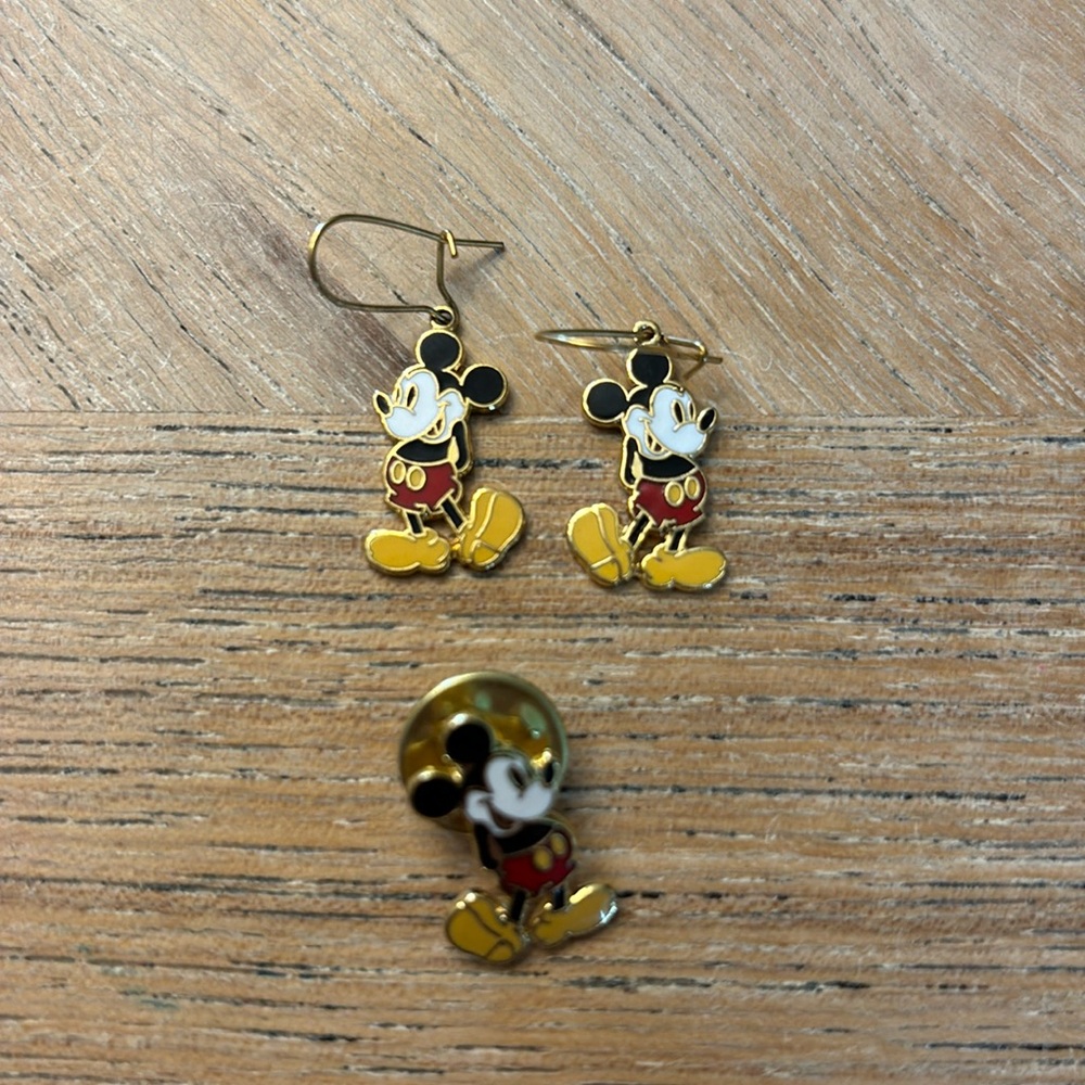 Vintage Mickey earrings and pin